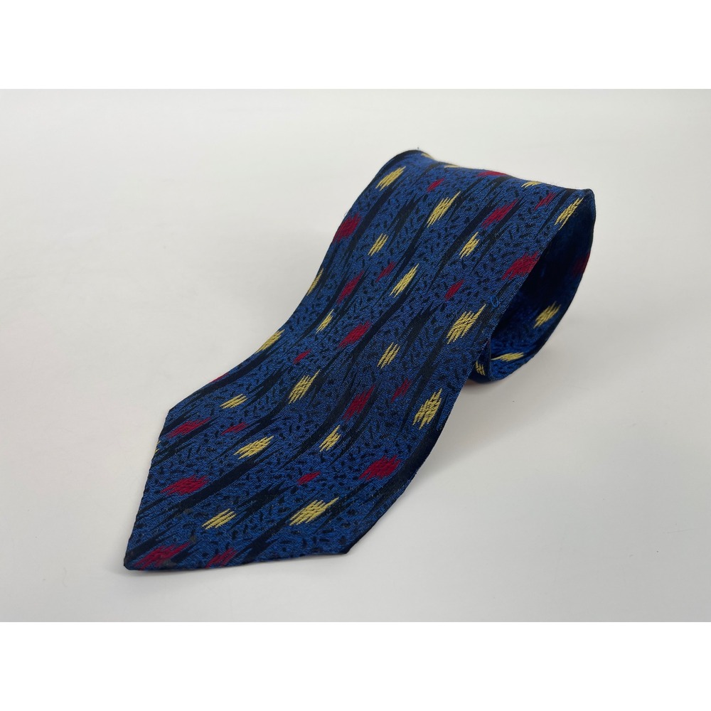 Stefano Milano Silk Tie Mens Blue Red Yellow Abstract Ikat Hand Made Italy